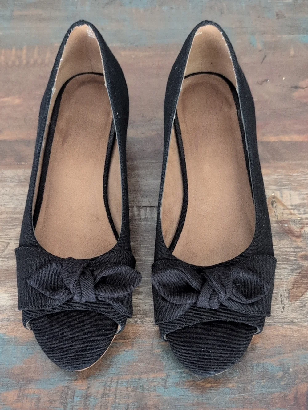Aerosoles Ship Deck Wedge Bow Peep Toe Pump Black Fabric - Women's 8